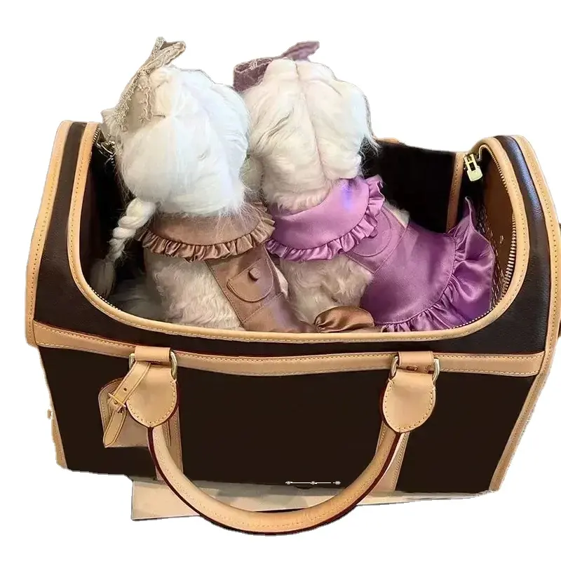 Custom fashion designer luxury dog carrier bag pet transparent breathable pet shoulder carrier