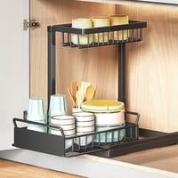 Accessoires de salle de bain sous l'évier : Organisateur de rangement noir pour armoire, étagère de rangement coulissante sous l'évier