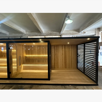 Sauna extérieur 3-en-1 avec espace lounge, en bois thermo, grande capacité, pour jardin, maison ou usage commercial