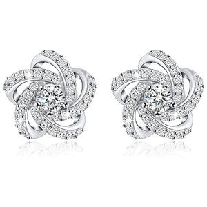 Boucles d'oreilles à fleurs en or rose, en argent 925 plaqué Rhodium, serties de cristaux, bijoux de mariage pour femmes, romantiques - Product Image 1