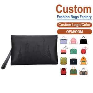 Black <b>Pebble</b> Leather Men’s Clutch - City Skyline Emboss, OEM for Brands Seeking Urban Storytelling & Executive Style - Product Image 1