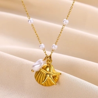 Collar de Acero Inoxidable con Colgante de Concha y Estrella de Mar para Playa, Verano, Pulsera