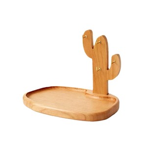 Wooden Cactus Shape Desk Organizer With Hooks For Keys And Small Items Desktop Storage Rack - Product Image 1