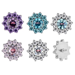 Flower <b>Stud</b> Earrings <b>Titanium</b> Alloy F136 Prong Setting Crystal Piercing Jewelry Gift Accessories Wholesale - Product Image 5