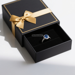 High-End Custom UV Coated <b>Black</b> Matte Small Ring Jewelry Pull-Out Drawer <b>Box</b> with Ribbed Design and EVA Insert - Product Image 2