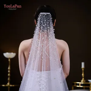 YouLaPan V139 Luxury New Design High End Beaded Bridal Veil White Off White 3/4/5M Cathedral Long Wedding Pearls Veil