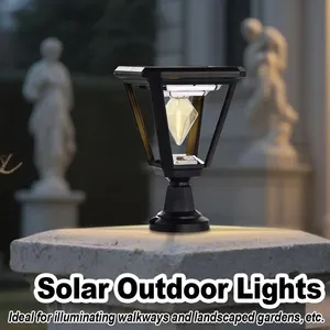 Lampadaire <span class=keywords><strong>solaire</strong></span> <span class=keywords><strong>Led</strong></span> chaud étanche pilier jardin lumière extérieure à éclairage mural panneau alimenté blanc crépuscule aube clôture lumières porte - Product Image 2