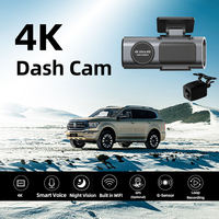 Caméra embarquée 4K intelligente à commande vocale, puce Novatek, objectif en verre 7 couches F1.8, WDR HDR, vision nocturne supérieure, double canal, 3840x2160P, DVR de voiture