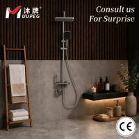 Ensemble de robinetterie de douche pluie moderne MUUPEG en laiton, finition chromée, montage mural, commande thermostatique, barre coulissante pour hôtel et appartement