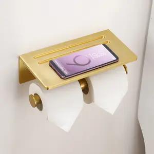 Space Aluminum Gold Self Adhesive Double Toilet Paper Holder Toilet Roll Paper Holder Toilet Paper Holder With Shelf