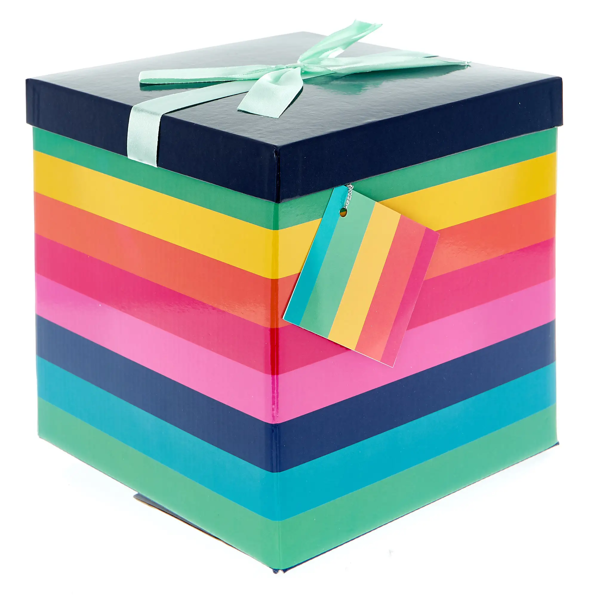 Rainbow Stripes Custom Logo Pattern Printing Cubic Cardboard Art Paper Gift Boxes Base and Lid Box