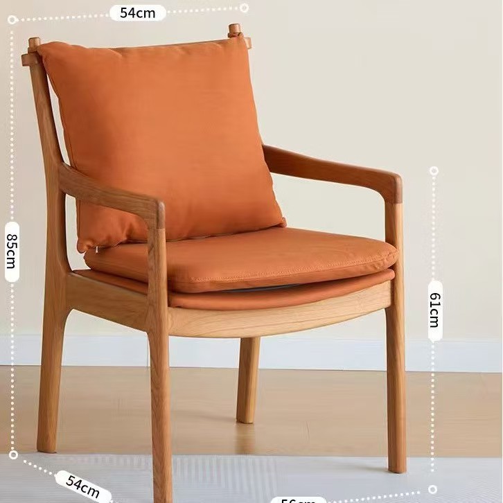 Siège rembourré en bois de cerisier avec tissu technique orange