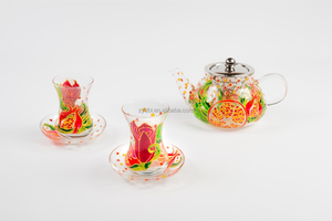 Set da Tè in Vetro Stile Turco con Motivo Tappeto Persiano, Teiera + 2 Tazze e Piattini, Vetro Senza Piombo per la <span class=keywords><strong>Cultura</strong></span> del Tè Mediorientale - Product Image 3