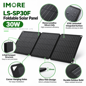 Panneau solaire portable 30W monocristallin pliable ETFE avec module USB Type C pour camping-car, camping, randonnée et charge en extérieur - Product Image 2
