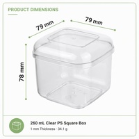 Boîtes carrées rigides transparentes en PS de qualité alimentaire pour le pain, les gâteaux, les biscuits, les bonbons, le stockage des aliments, l'emballage, capacité de 260 ml, personnalisables