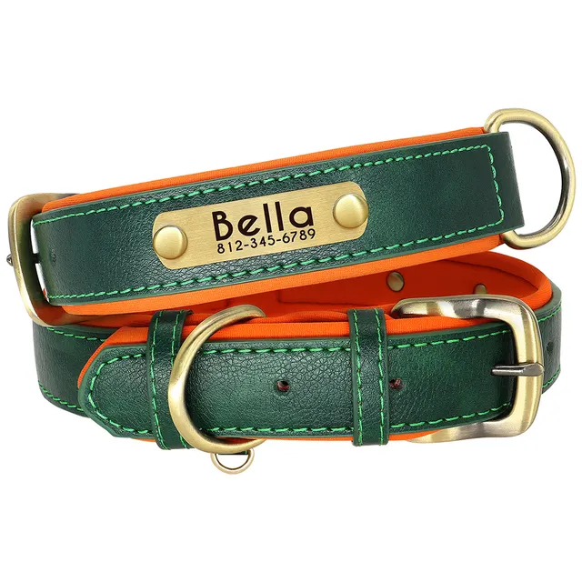 Personalized Leather Padded Dog Collar Customized ID Nameplate Pet Collars For Small Medium Dogs Durable Necklaces Accessories