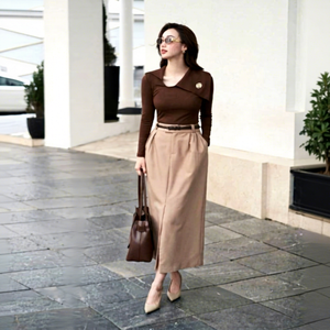 CV167 Solid High Waist Pleated Ankle Length Tailored Pencil <b>Skirt</b> <b>Office</b> Bottom Factory Price - Product Image 1