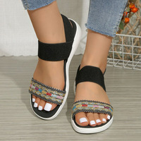 Sandales compensées épaisses à talon compensé avec strass pour femmes, design tendance, vente en gros directe usine