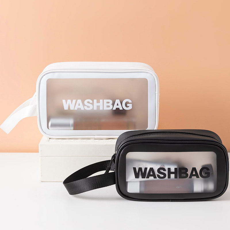 Biodegradable Custom Logo Travel Vinyl Waterproof Beach Zipper Cosmetic Bag TPU PVC Toilet Wash Bag