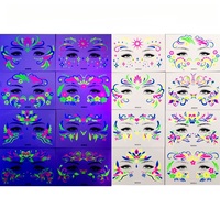 Autocollants de tatouages phosphorescents, faux tatouages temporaires pour le visage, maquillage pour enfants, tatouages floraux néon UV, décorations corporelles