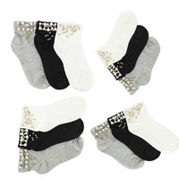 Nouvelles chaussettes mi-mollet coréennes et japonaises respirantes en coton doux à volants pour femmes et filles, couleur bonbon, mode quotidienne avec perles