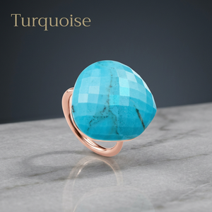 Bague Statement de Luxe Chrétienne pour Femme en Turquoise, Plaqué Or Rose, Argent 925, Sertie de Pierres Précieuses, Bijoux Fins pour Fête et Mariage - Product Image 5