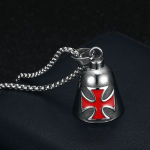 Titanium Steel Cross Lucky <b>Bell</b> Necklace Polished Retro Punk Red Epoxy Motorcycle Exorcism Charm - Product Image 1