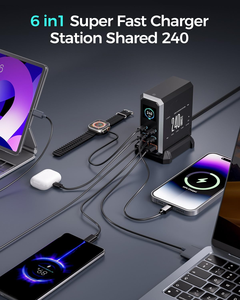 Station de charge USB GaN³ 240W, <span class=keywords><strong>chargeur</strong></span> rapide <span class=keywords><strong>6</strong></span> ports (4 USB-C + 2 USB-A) avec affichage numérique, concentrateur de charge de bureau PD 140W/65W - Product Image 4