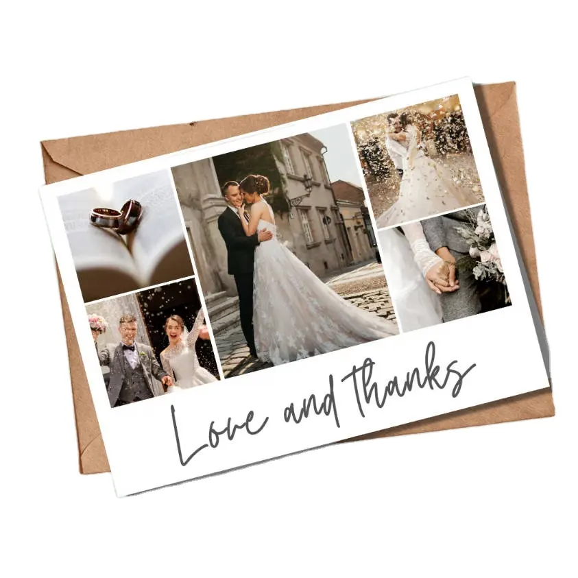 Impresión personalizada gracias notas amor y Gracias boda elegante foto Collage boda gracias tarjetas