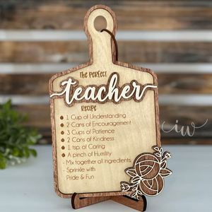 <b>Teacher</b> Day Gift Wooden Recipe with Flower Home Classroom Tale Decor Cutting Board <b>for</b> <b>Teachers</b> - Product Image 1