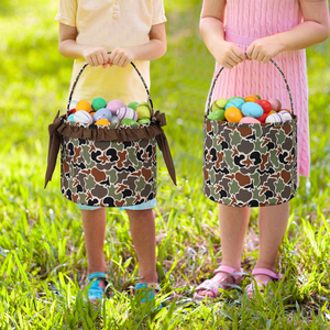 Venta al por mayor de cestas de camuflaje personalizadas para niños, Cubo de dulces, huevo, tela suave, bolsa de almacenamiento por sublimación, cubos deportivos de Pascua - Product Image 1