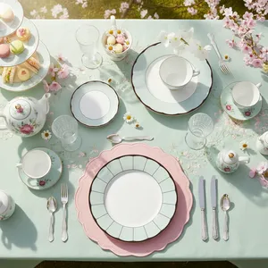 Vajilla Moderna de Cerámica Verde Menta con Borde Festoneado, Platos de Porcelana, Vajilla Elegante de Porcelana Fina, Vajilla de Cocina al por Mayor - Product Image 3