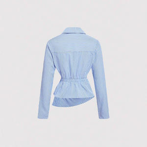 <span class=keywords><strong>Camicia</strong></span> Asimmetrica <span class=keywords><strong>a</strong></span> Maniche Lunghe da <span class=keywords><strong>Donna</strong></span> con <span class=keywords><strong>Righe</strong></span> Verticali Blu <span class=keywords><strong>e</strong></span> Bianche, Design Irregolare alla Moda - Product Image 2