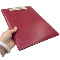 Porte-documents de bureau A4 en cuir PU bordeaux de haute qualité avec bloc-notes et pince métallique