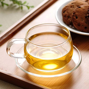 Tazza di vetro borosilicato e piattino in vetro piccolo tazza da tè e piattino Set resistente al calore per la preparazione del tè - Product Image 6