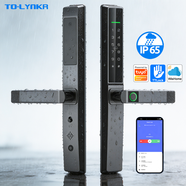 Tuya Wifi Fingerprint Cerradura Inteligente Para Puerta Ttlock Waterproof Digital Aluminum Sliding Glass Door Smart Locks