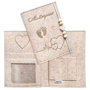 Organisateur de carnet de grossesse en feutre beige fait main, vente en gros, avec compartiment pour échographie, pour femmes enceintes - Product Image 4