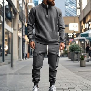 PASUXI Tuta Sportiva da Uomo in Pile Pesante Autunnale Antivento, Set 2 Pezzi con <span class=keywords><strong>Felpa</strong></span> Mezza Zip e <span class=keywords><strong>Pantaloni</strong></span> <span class=keywords><strong>Jogger</strong></span>, Completo Caldo Regolare - Product Image 3