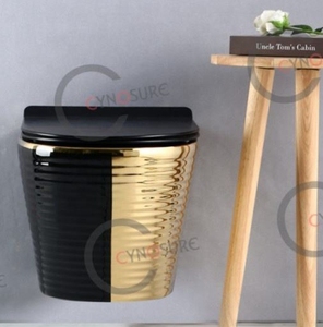 Royal-artículos sanitarios de baño, inodoro de cerámica de una pieza, montado en la pared, chapado en oro y negro, conjunto de Wc colgante para pared - Product Image 3