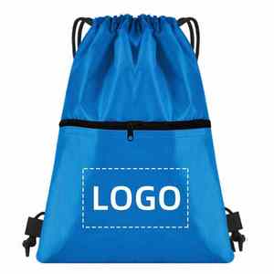 Strong String Nylon <b>Waterproof</b> Custom Logo Polyester Custom Pack Gym Sport <b>Drawstring</b> <b>Bag</b> With Front Zipper Pocket - Product Image 6