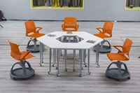 Ensemble de bureau et table pour étudiants jeunes en métal moderne, forme trapézoïdale, avec hauteur réglable pour une utilisation scolaire, table hexagonale