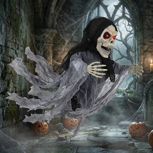 Décoration d'Halloween : Fantôme suspendu torsadé de 70 cm avec yeux rouges lumineux et sonore, idéal pour fêtes et maisons hantées - Product Image 1