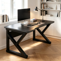 Bureau de jeu en forme de K, bureau d'ordinateur avec plateau blanc et cadre noir, table de bureau pour la maison, le bureau et les jeux