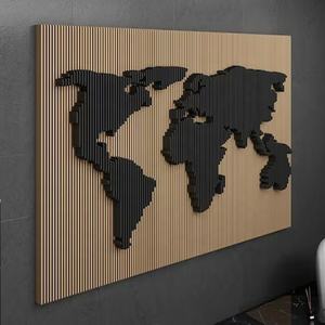 Sculpture murale en bois poli en forme de globe terrestre, éducative, moderne, caractéristique cartographique, décoration artistique de la carte du monde - Product Image 4
