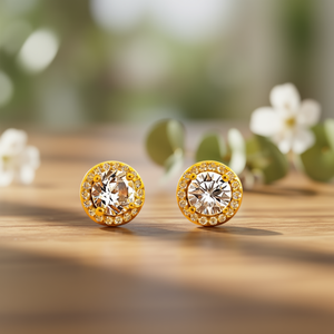 Orecchini rotondi in oro con pietra centrale in zircone, gioielli classici da festa per donna E268 - Product Image 2