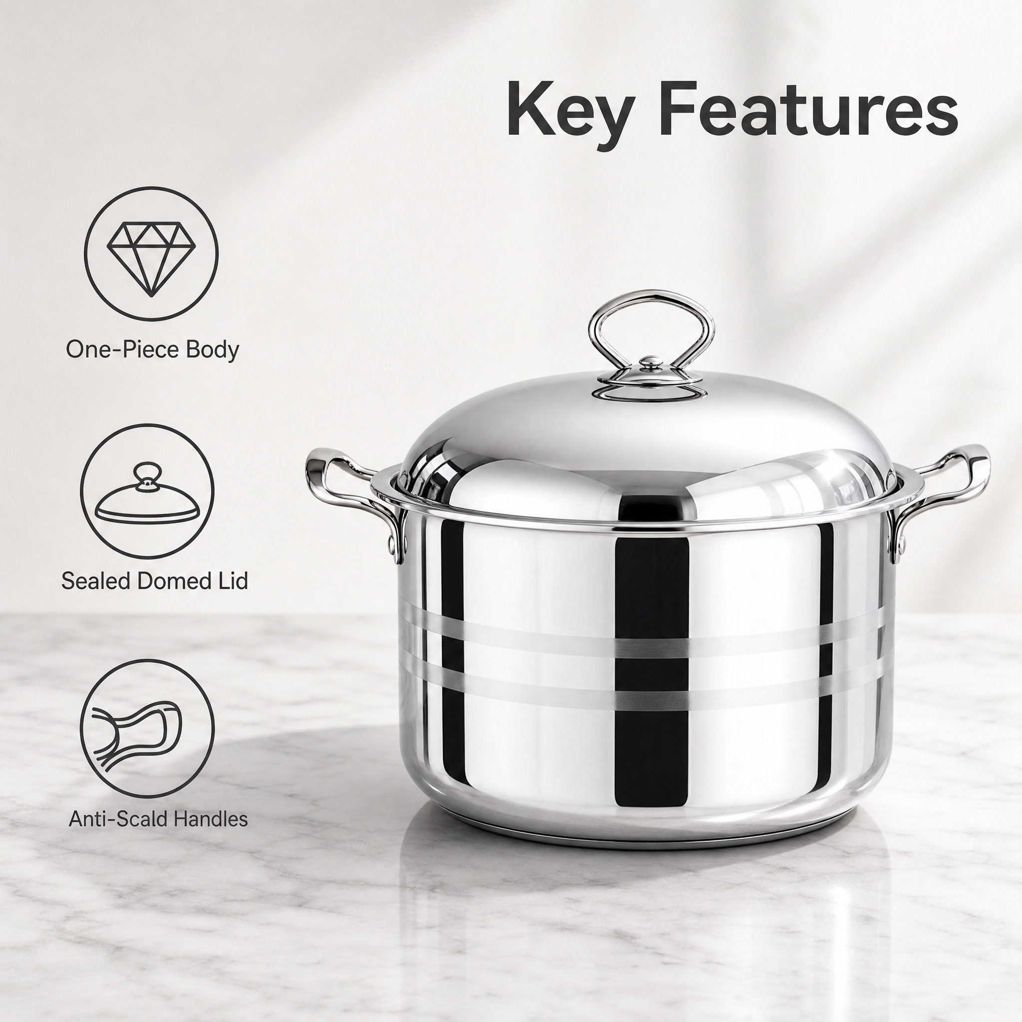 Wholesale Stainless Steel Compound Bottom Big Edge Pot Set 3Pcs 5Pcs 7Pcs, Double Handle Stock Pot With SS Lid, OEM Cookware Set · image 2
