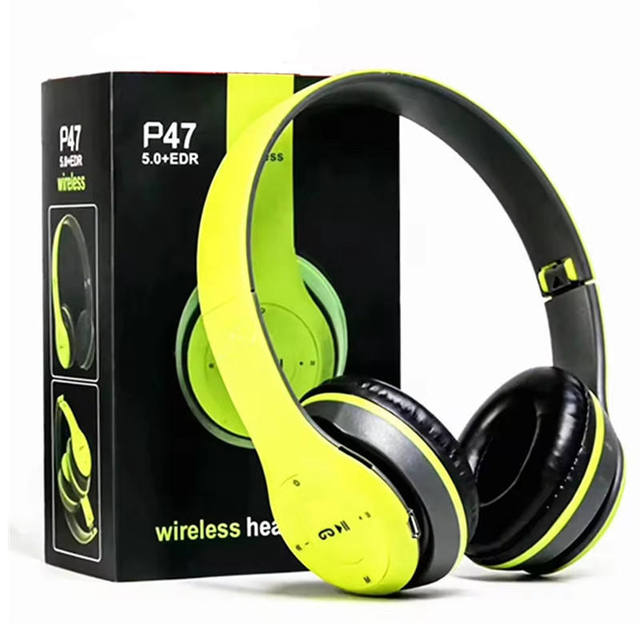 Factory Wholesale P47 Wireless Headphones HiFi Stereo Over-Ear Headphone 5 Colors Foldable Blue Tooth Earbuds for Sport Gaming