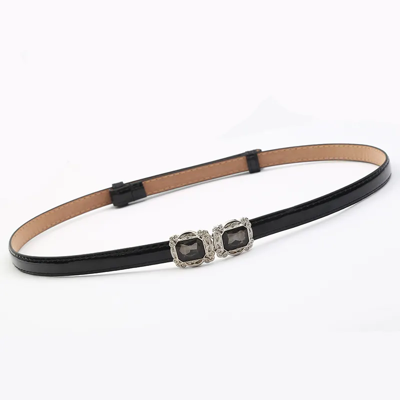 Tali Pinggang Yang Dapat Disesuaikan Cocok 23-40Inch Wanita Vintage Kurus Leather Belt untuk Dress/Blus dengan Cat Hitam Mata