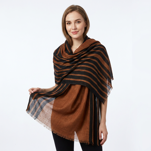 Écharpe longue en lin pour femme, rayée, légère, toutes saisons, usage quotidien, gris avec motifs multicolores, fournisseur en gros - Product Image 2