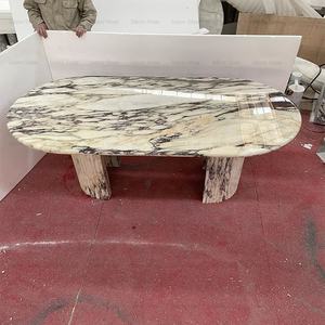 Nuevo diseño de muebles hechos a mano púrpura <span class=keywords><strong>venas</strong></span> mármol mesa de lujo grande Italia Calacatta Viola mármol mesa de comedor - Product Image 4
